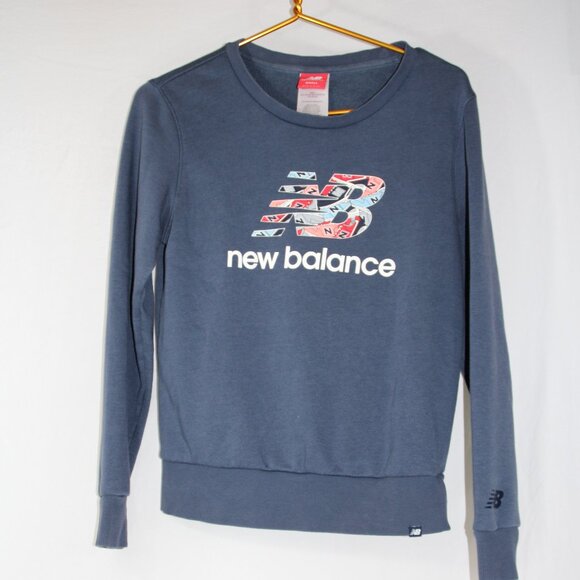 New Balance Women's Blue Grey Sweatshirt NB Logo Size Small - Picture 1 of 6